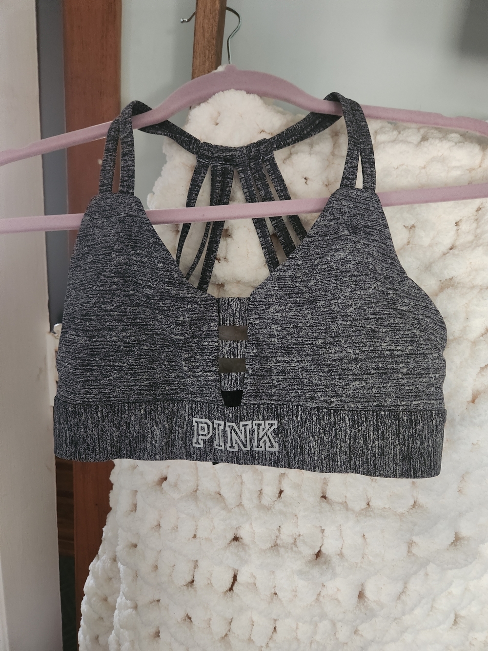 PINK Victoria's Secret Heather Charcoal Strappy Sports Bralette
